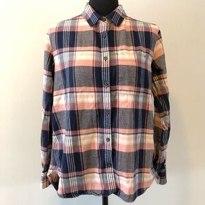 Women’s Roots Navy and Pink Plaid Button up Flannel Shirt size S
